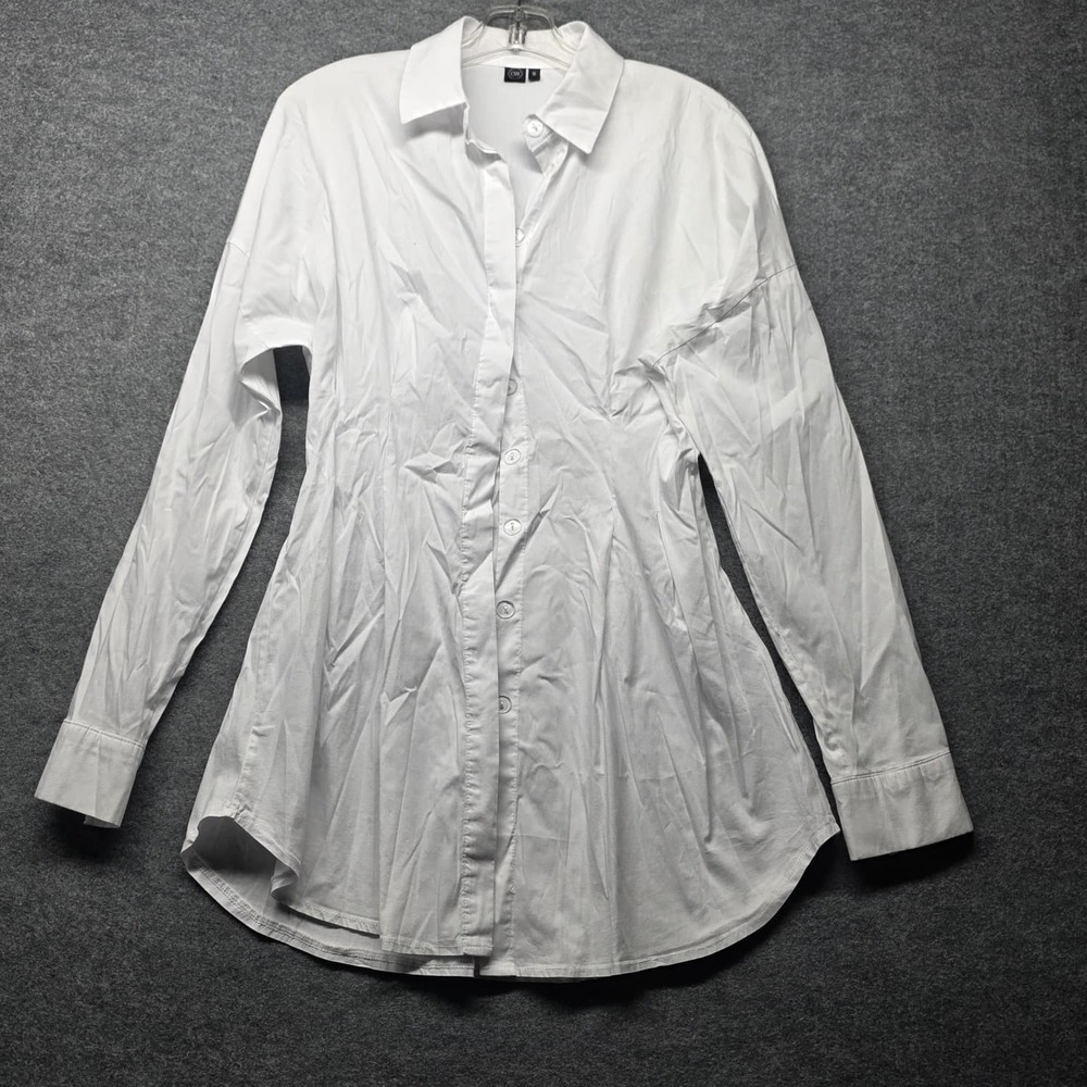 OW ELLA Shirt Dress Women's Small White Cotton Blend Long Sleeve Button